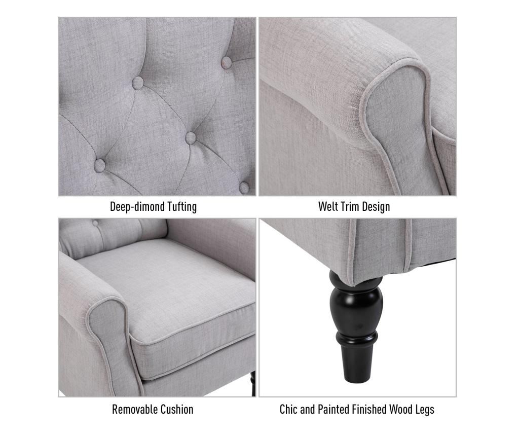 Homcom Fotoliu Chesterfield In Tesatura Detasabila Cu Sezuta Ampla Gri 76 X 86 108 Cm - 2