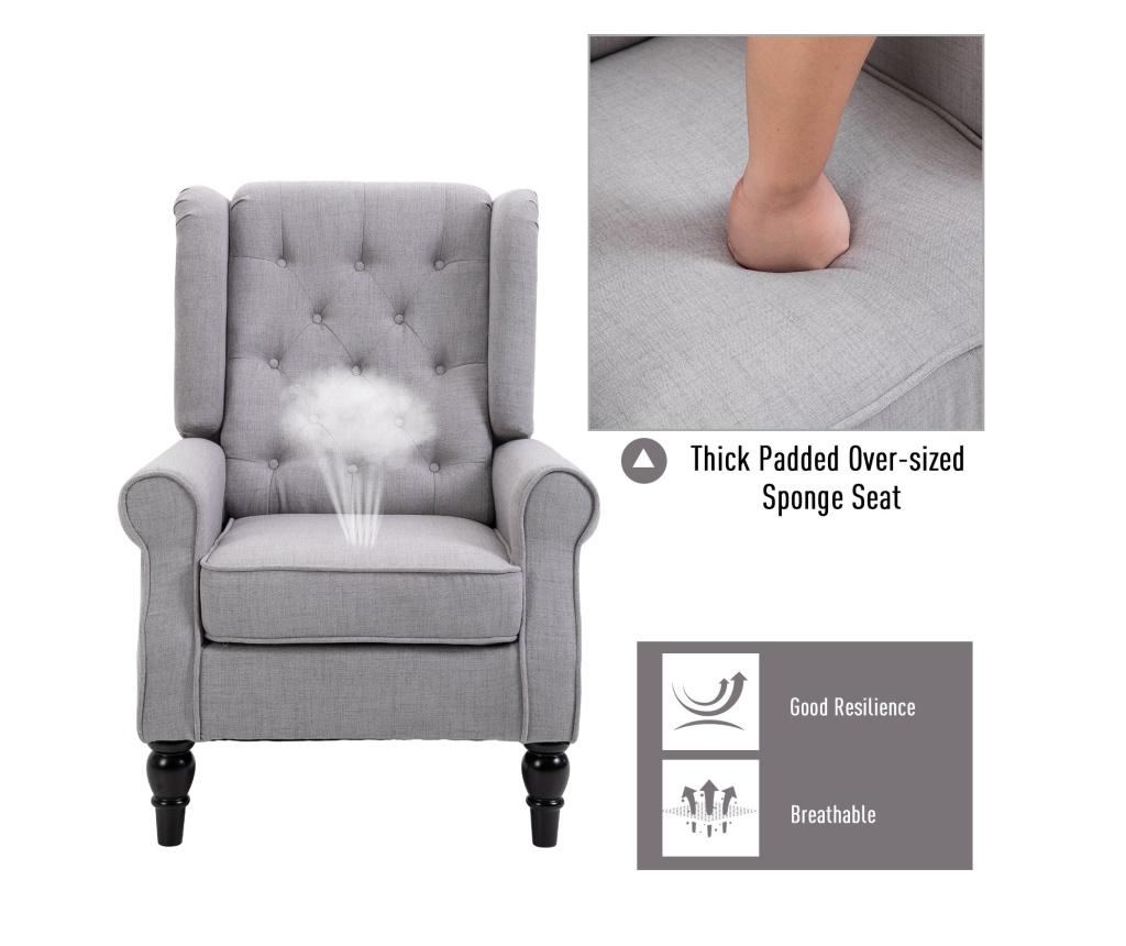 Homcom Fotoliu Chesterfield In Tesatura Detasabila Cu Sezuta Ampla Gri 76 X 86 108 Cm - 3