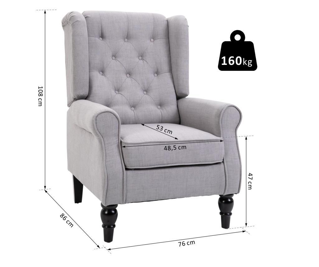 Homcom Fotoliu Chesterfield In Tesatura Detasabila Cu Sezuta Ampla Gri 76 X 86 108 Cm - 5