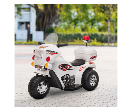 HOMCOM Motocicleta Electrica pentru copii 18-36 luni, baterie de 6V, cu lumini si muzica MP3, Alba HOMCOM