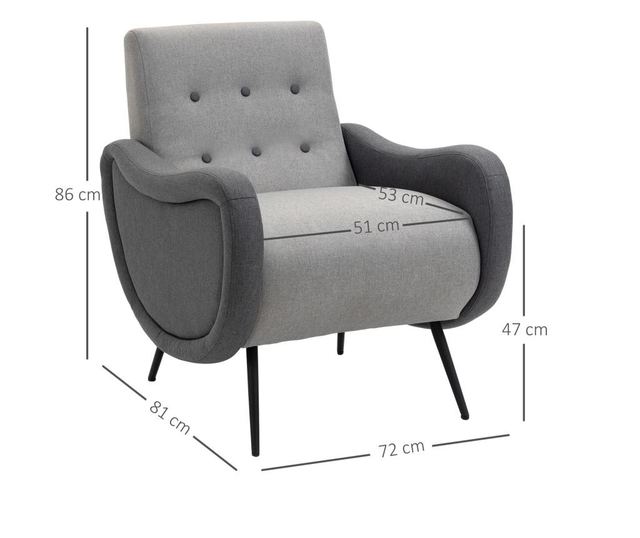 HOMCOM Fotoliu Modern pentru Dormitor Sufragerie Tesatura Gri 72x81x86cm HOMCOM