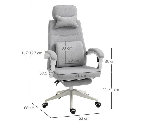 Vinsetto Scaun De Birou Rotativ Reglabil In Inaltime Gri