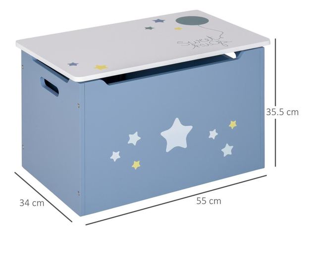 HOMCOM Cutie de Depozitarea pentru Jucarii din Lemn Albastru si Alb pentru Camera Copiilor HOMCOM