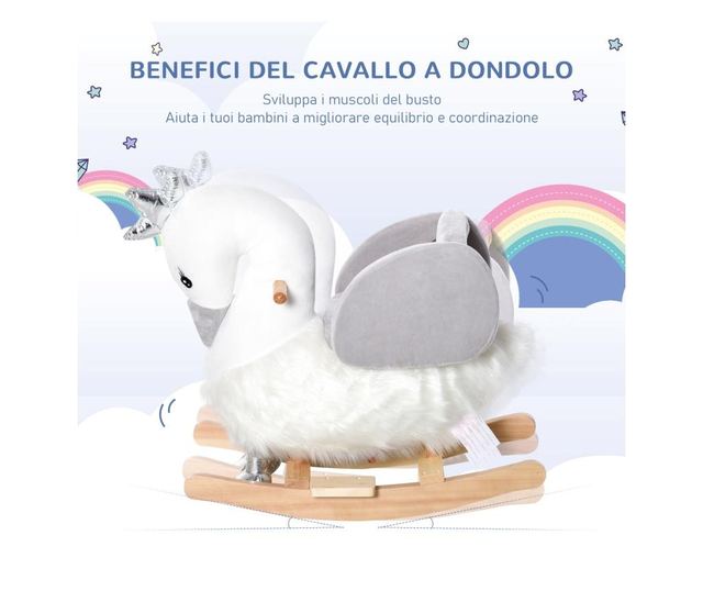 HOMCOM Calut balansoar stil lebada asezare captusita sunet pentru copii 18-36 luni HOMCOM