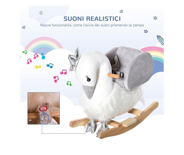 HOMCOM Calut balansoar stil lebada asezare captusita sunet pentru copii 18-36 luni HOMCOM