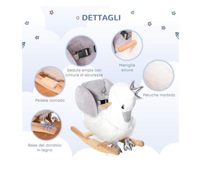 HOMCOM Calut balansoar stil lebada asezare captusita sunet pentru copii 18-36 luni HOMCOM