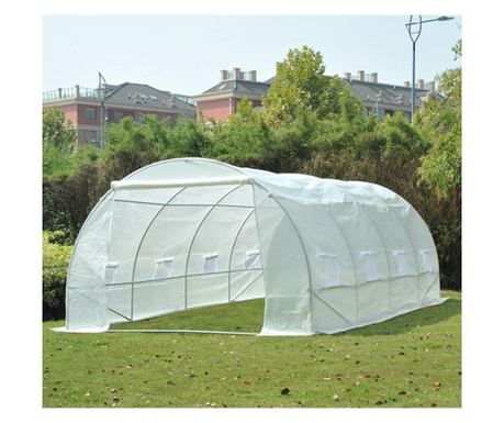 Outsunny Sera Pentru Gradina Tip Tunel Pentru Plante Din Pe si Tevi De Otel, Alba, 600x300x200cm 