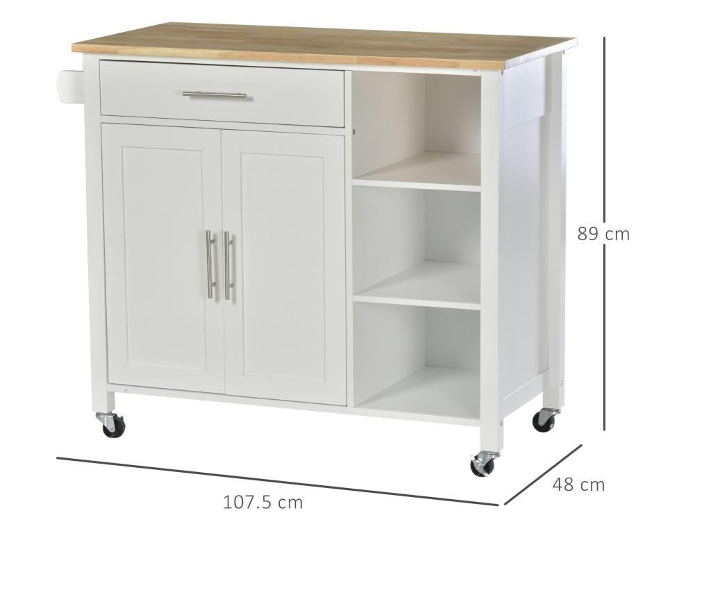 HOMCOM Carucior de Bucatarie Economisire Spatiu Bufet din Lemn MDF Alb 107,5x48x89cm HOMCOM - 2