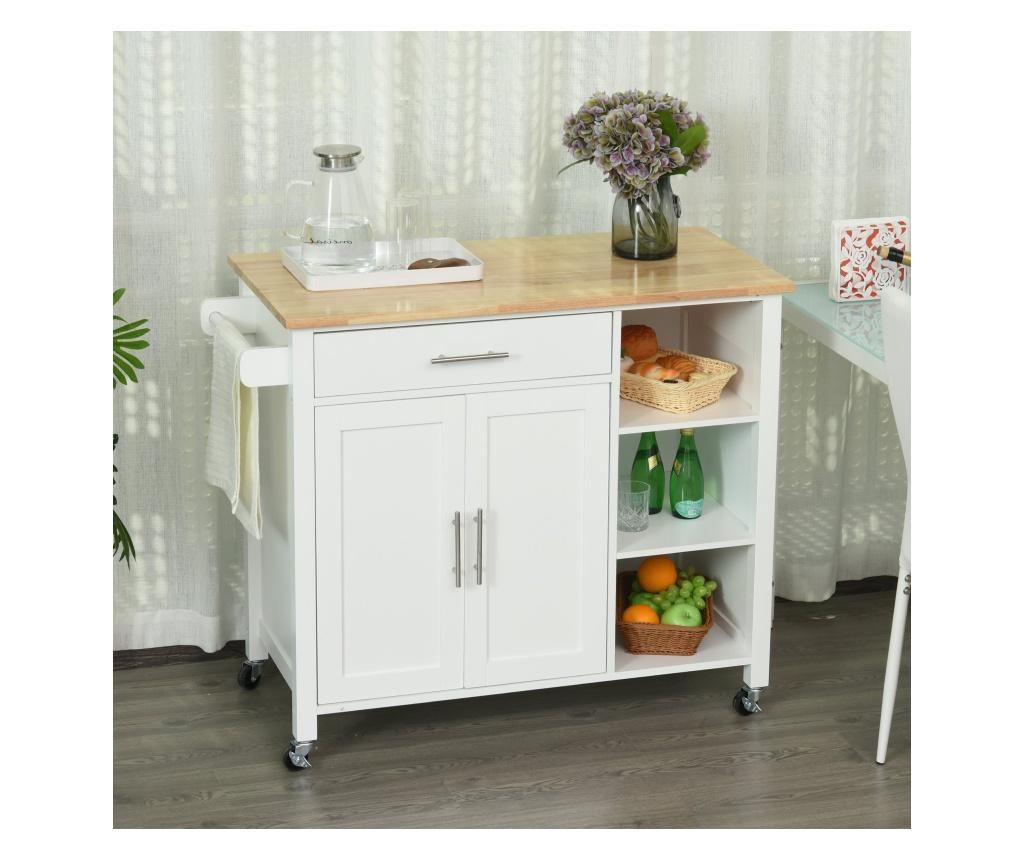 HOMCOM Carucior de Bucatarie Economisire Spatiu Bufet din Lemn MDF Alb 107,5x48x89cm HOMCOM - 3