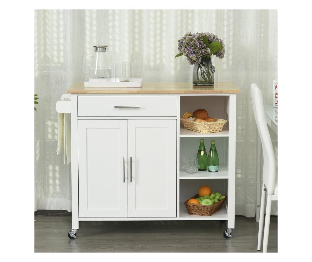 HOMCOM Carucior de Bucatarie Economisire Spatiu Bufet din Lemn MDF Alb 107,5x48x89cm HOMCOM - 4