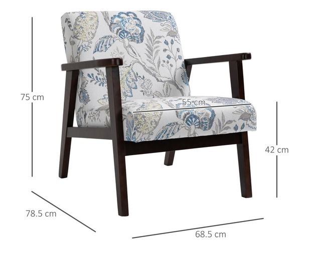 HOMCOM Scaun pentru Living Fotoliu Captusit cu Cotiere din Lemn si Tesatura Homcom