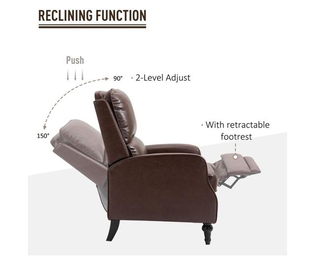 HOMCOM Fotoliu Relax Rabatabil 90° si 150° Manual din piele HOMCOM