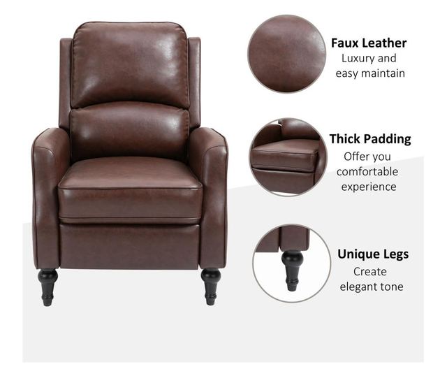 HOMCOM Fotoliu Relax Rabatabil 90° si 150° Manual din piele HOMCOM