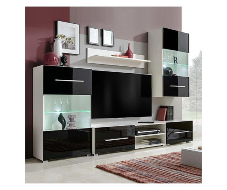 Set mobilier comoda TV de perete, 5 piese, iluminare LED, negru
