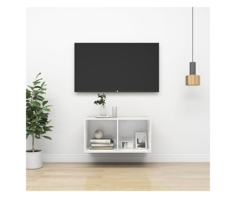 Dulap TV montat pe perete, alb extralucios, 37x37x72 cm, PAL