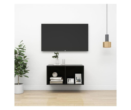 Dulap TV montat pe perete, negru extralucios, 37x37x72 cm, PAL