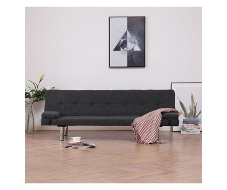 Разтегателен диван с две възглавници, тъмносив, полиестер