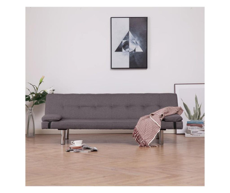 Разтегателен диван с две възглавници, таупе, полиестер