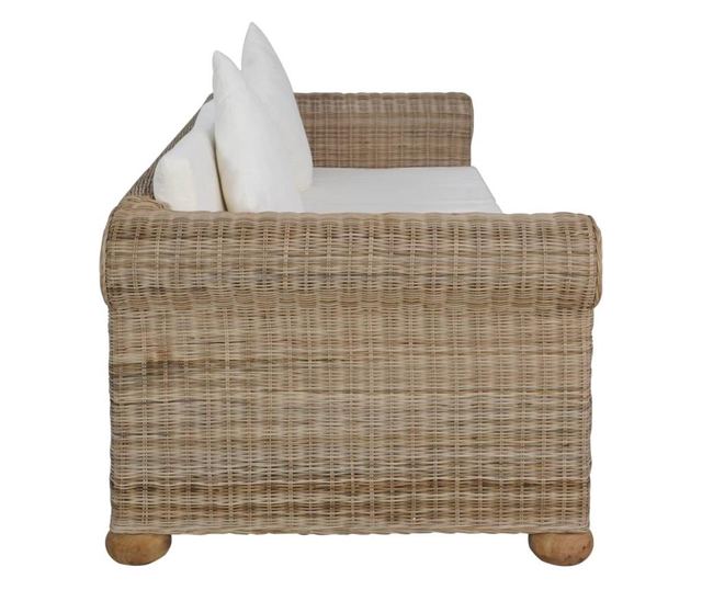 Canapea de 3 locuri cu perne, natural, ratan