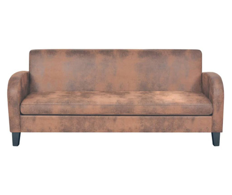 Триместен диван, изкуствен велур, кафяв