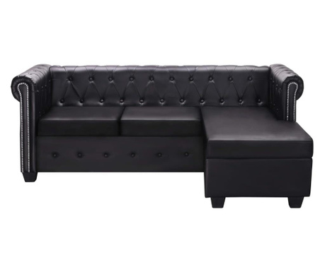 Chesterfield kavč L oblike umetno usnje črne barve