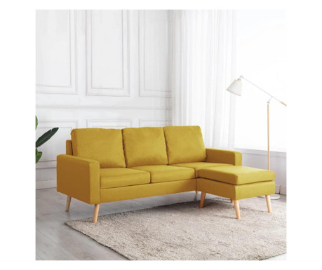 3-местен диван с поставка за крака, жълт, текстил