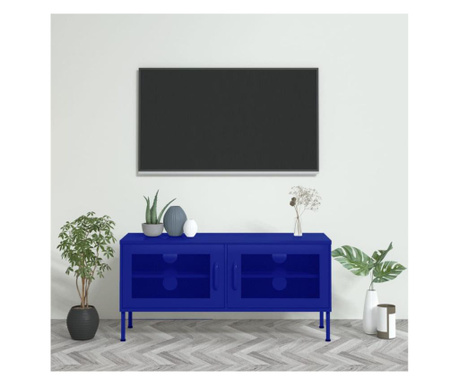 ТВ шкаф, нейви синьо, 105x35x50 см, стомана