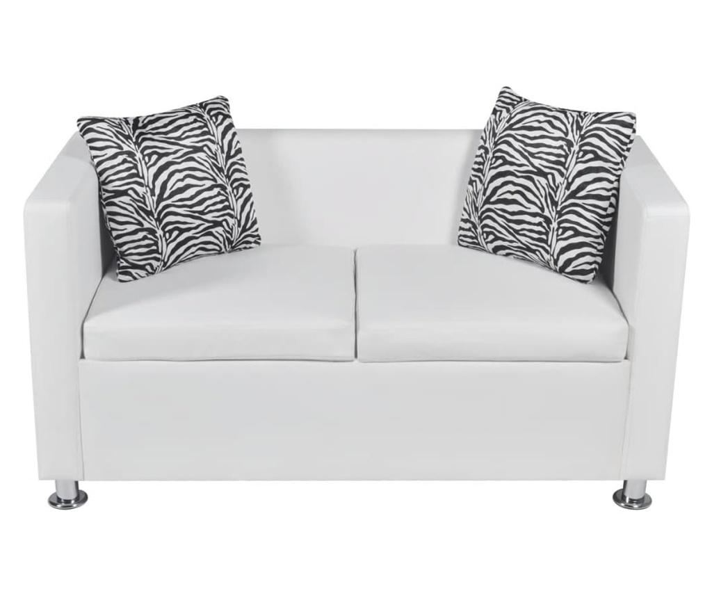 2-местен диван, изкуствена кожа, бял - 3