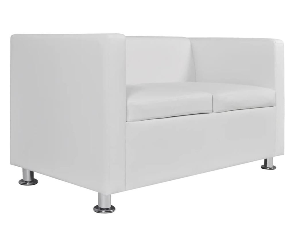 2-местен диван, изкуствена кожа, бял - 5