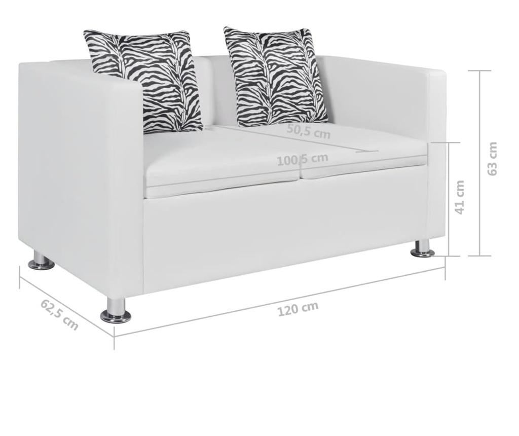 2-местен диван, изкуствена кожа, бял - 8