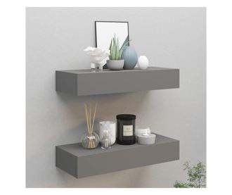 Стенни рафтове с чекмеджета, 2 бр, сиви, 60x23,5x10 см, МДФ