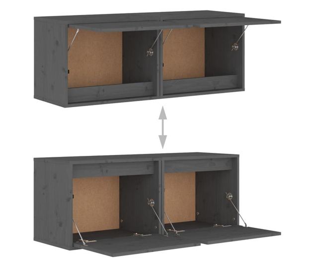 Szafy ścienne, 2 szt., szare, 45x30x35 cm, drewno sosnowe