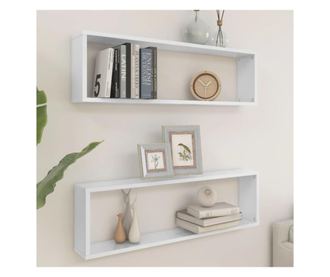 2 db magasfényű fehér forgácslap fali kockapolc 100x15x30 cm