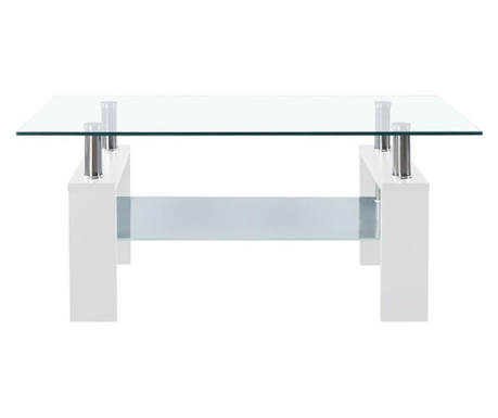 Klubska mizica bela in prozorna 95x55x40 cm kaljeno steklo