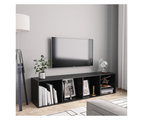 Biblioteca/Comoda TV, negru, 143 x 30 x 36 cm