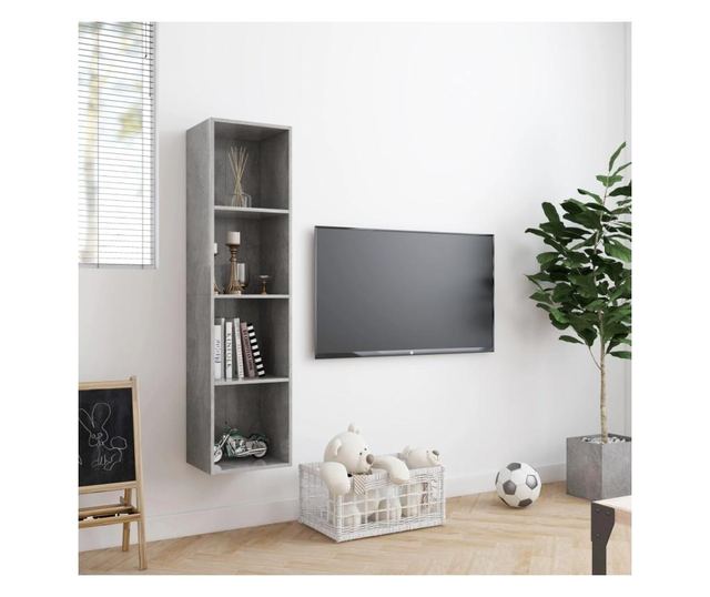 betonszürke könyv-/TV-szekrény 143 x 30 x 36 cm
