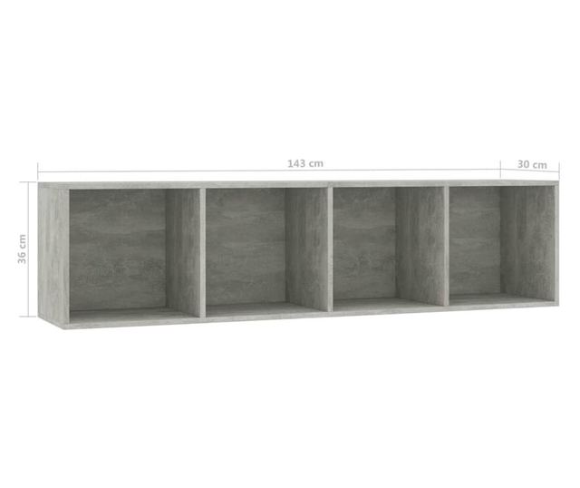 betonszürke könyv-/TV-szekrény 143 x 30 x 36 cm