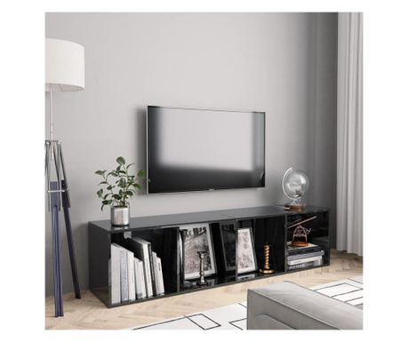 Biblioteca/Comoda TV, negru extralucios, 143 x 30 x 36 cm