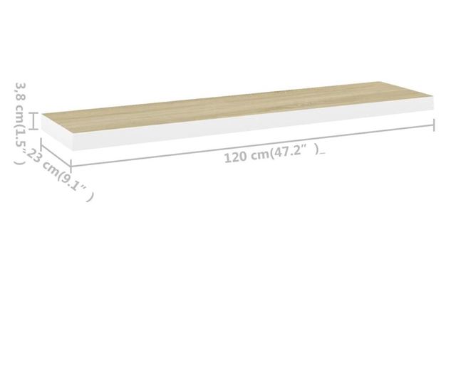 4 db fehér-tölgyszínű MDF lebegő fali polc 120 x 23,5 x 3,8 cm