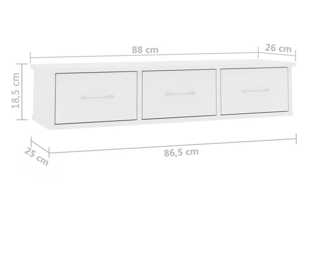 Nástenná zásuvková polica biela 88x26x18,5 cm drevotrieska