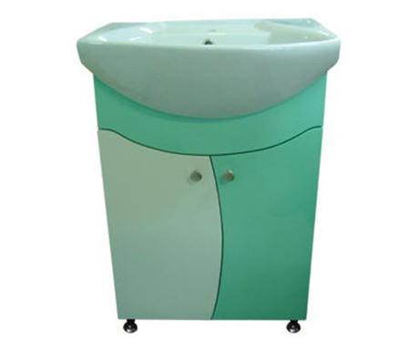 Set Mobilier baie, Lavoar ceramic cu Baterie ,70 x 60 x 35 cm,Alb/Verde