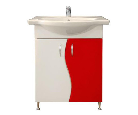 Mobilier baie, Lavoar ceramic cu Baterie ,70 x 60 x 35 cm,Alb/Rosu