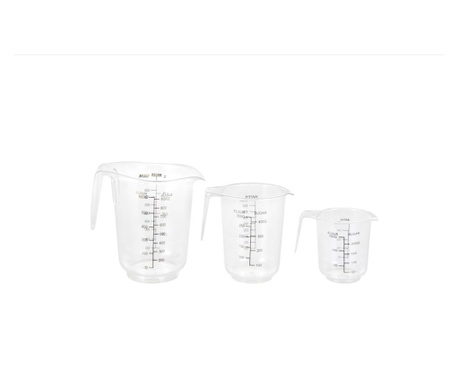 3 darabból álló készlet Kiváló beosztású pohár, műanyag/gumi, 1/0,5/0,25 l, átlátszó