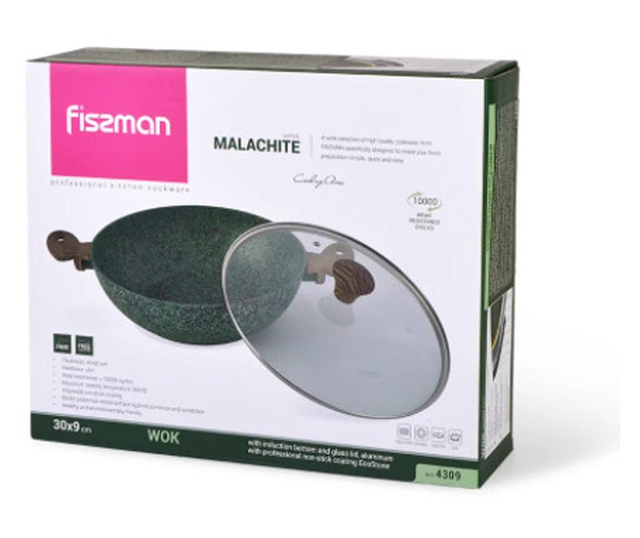 Fissman-Malachite patelnia wok, aluminium, 30x9 cm, zielony/brązowy
