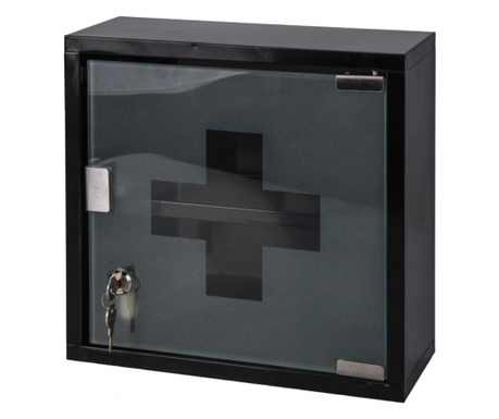 Bathroom Solutions gyógyszeres tárolószekrény, rozsdamentes acél/üveg, 30x12x30 cm, fekete