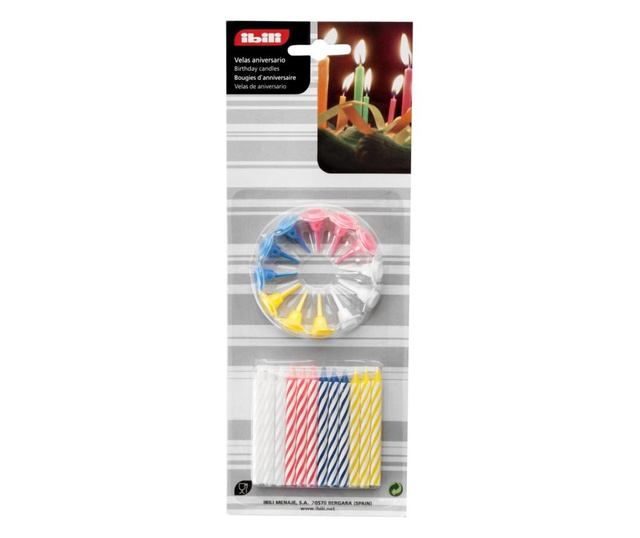 24 db Ibili-Flex születésnapi gyertya, 6 cm-es, többszínű, készletben