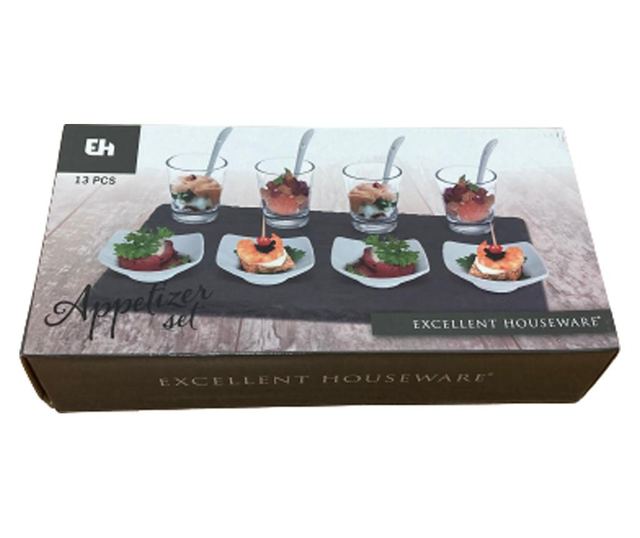 Excellent Houseware négyzet alakú tálaló készlet, pala/porcelán, 30x15cm, fekete/fehér