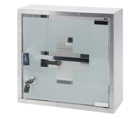 Dulap depozitare medicamente Koopman-Bathroom Solutions, otel inoxidabil/sticla, 30x12x30 cm, argintiu