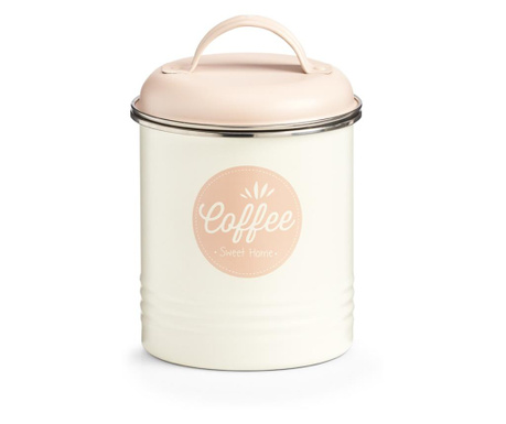 Recipient depozitare cafea Zeller-Sweet Home, metal, 11.3x16.5 cm, alb/roz