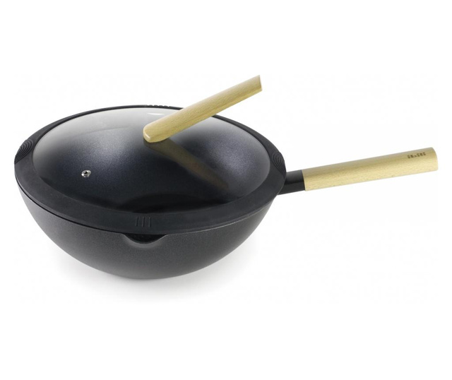 Ibili-Luxe patelnia wok, aluminium, 30x8,5-12 cm, czarny/brązowy